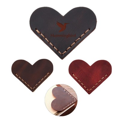 Debossed Genuine Leather Heart Shaped Bookmark