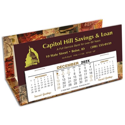 VIP Deskretary Paper Holder/Organizer Desk Calendar, Maroon Matte + Gold Stamps