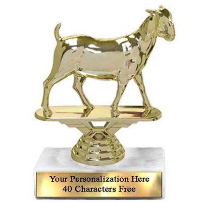 Trophy 7", 2X3 White Marble Base, Male Goat Gold