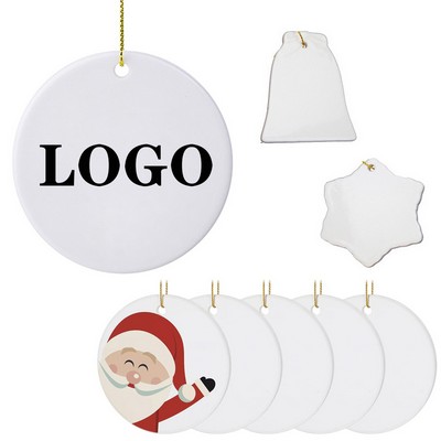 3" Circle Ceramic Ornaments with hanger Christmas Home Deco