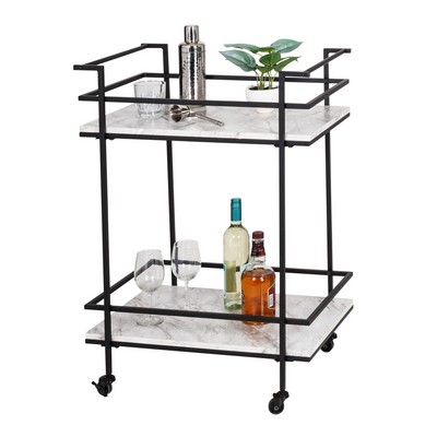 Honey-Can-Do 2 Tier Rolling Bar & Serving Cart Black & Faux Marble