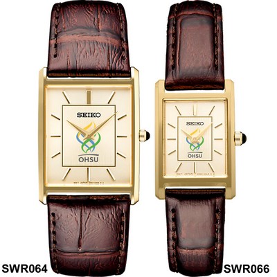 Seiko Men's Rectangular Case Brown Leather Strap Watch
