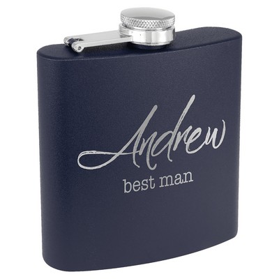 Navy 6oz Matte Powder Coated Stainless Steel Flask - Laser Engraved