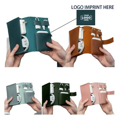 Portable PU Leather Travel Cable Storage Bag