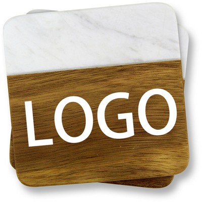 4" Acacia Marble Coaster W/ Dual Material Design