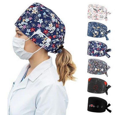 Full Color Adjustable Nurse Scrub Cap W/ Button