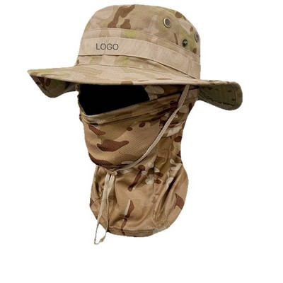 All-in-One Camouflage Sun Protection Hat Quick-Dry UV Resistant Boonie Hat Wide-Brim Tactical