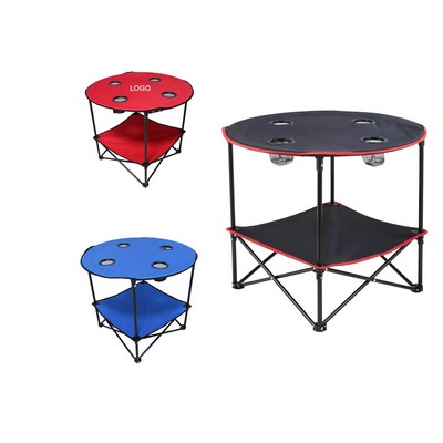Outdoor Table with 4 Cup Holders and Mesh Shelf