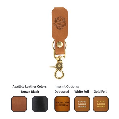 Belt Loop Leather Keychain Brass Scissor Clip + Split Ring - Made in USA