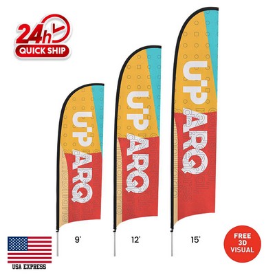 9' Premium Concave Flag Kit w/Ground Spike & X Base