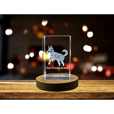 Dog Zodiac 3D Crystal Trophy Award w/Chinese Symbols