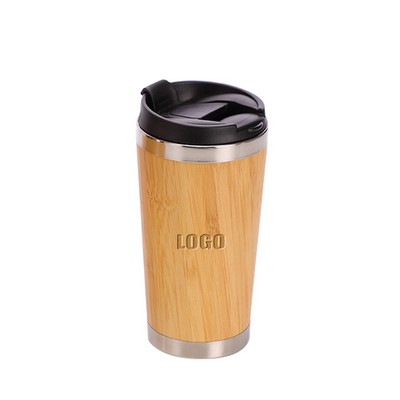 15 oz. Stainless Steel Bamboo Travel Mug
