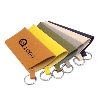 Litchi-Textured Pu Glasses Pouch With Key Ring