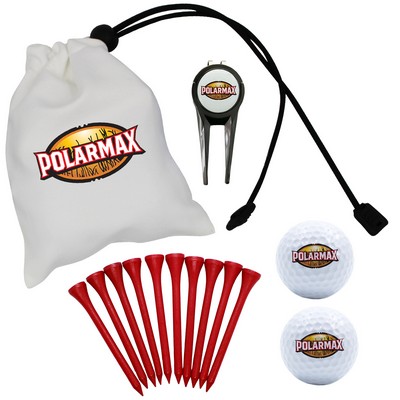 Microfiber Pouch Golf Gift Set - Golf Ball, Divot Tool & Tees