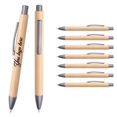 Natural Bamboo Barrel Pen w/ Gray Accents
