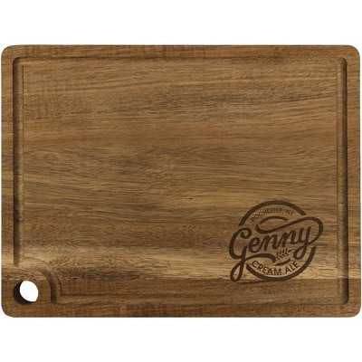 11 1/2" x 8 3/4" Acacia Cutting Board with Drip Ring and Corner Hole