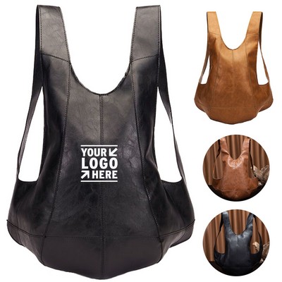 Classic Brown Water-Resistant Leather-Look Bookbag