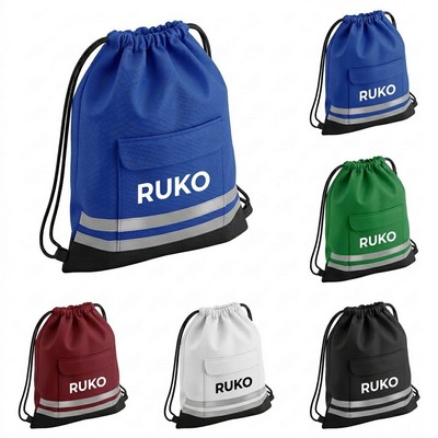 Reflective Safety Non-Woven Drawstring Bag with Front Pocket