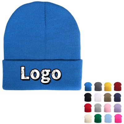 High Stretch Solid Color Cuffed Knit Beanie, Casual & Versatile