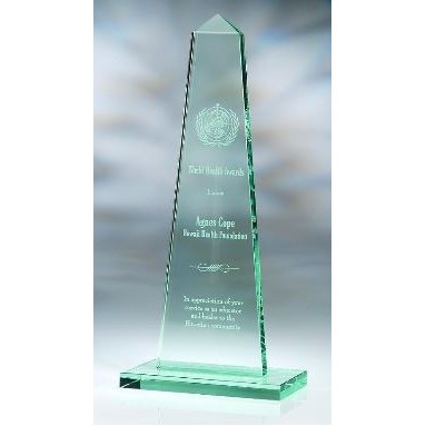 Small Jade Glass Obelisk Award