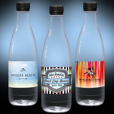 16.9 Oz. Custom Labeled Water in Clear "Glastic" Bottle w/Black Cap