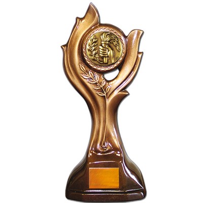 Stock 12" Victory Trophy With 2" Torch & Hand Coin and Engraving Plate