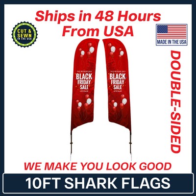 10' Shark Flag - Double Sided w/Spike Base - Made in the USA