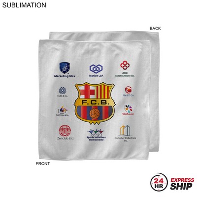 24 Hr Express - White Microfiber Dri-Lite Terry Sponsorship Rally Towel, Sublimated (10"x10")