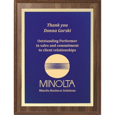 Economy Walnut Finish Plaque with Blue Plate Series, 7"x9"