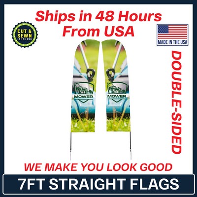 7' Double Sided Premium Straight Flag with Spike Base & Carry Bag - Made in the USA