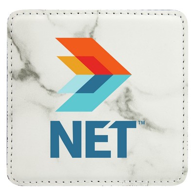 4" Square White Marble Laserable Leatherette Coaster