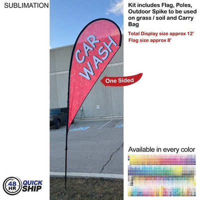 48 Hr Quick Ship - 12' Medium Tear Drop Flag Kit, Full Color Graphics One Side, Spike and Bag.