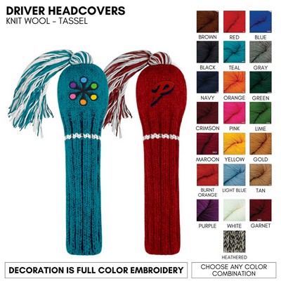 Knit Wool Driver Golf Club Headcover With Logo Embroidered