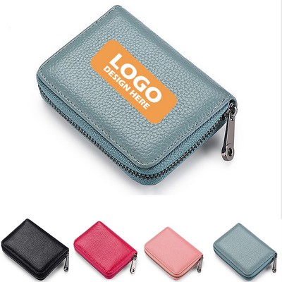 Zipper RFID Blocking PU Leather Card Holder