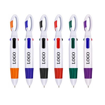 4 Colors Retractable Ballpoint Pen with Buckle Clip