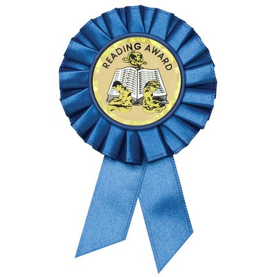 Blue Rosette Ribbon with 2" Reading Award Mylar Insert (6 1/2" x 3")