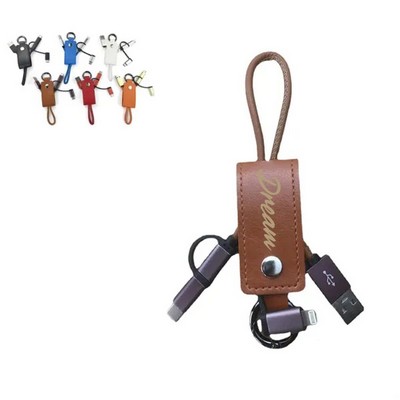 3" 1 Leather Charging Cable Keychain