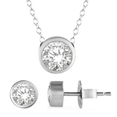Jilco Bezel Set Diamond Earrings And Necklace Set