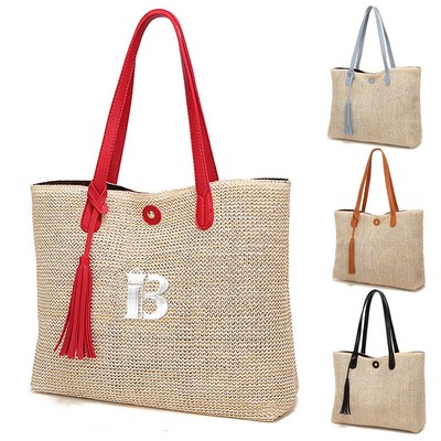 Large Straw Beach Bag w/ Handle