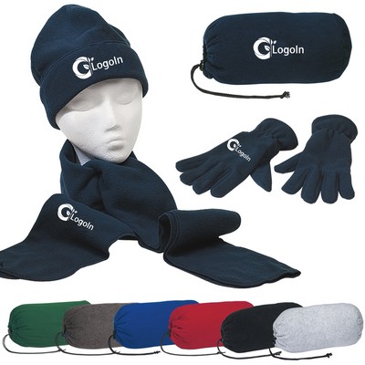 4" 1 Fleece Winter Hat Scarf Gloves Set with Gift Bag
