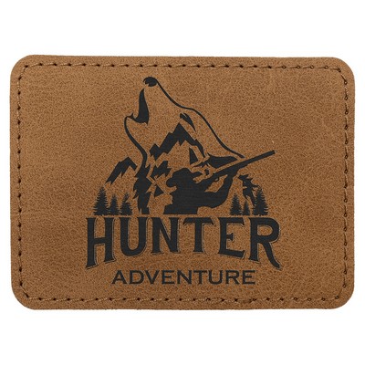 Rectangle Premier Engraved Patch with Adhesive, Medium Brown Faux Leather, 3 1/2" x 2 1/2"