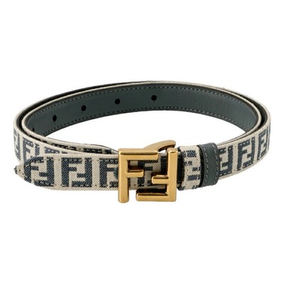 Fendi FF Denim Reversible Skinny Belt Blue White Canvas Leather Gold Buckle 90
