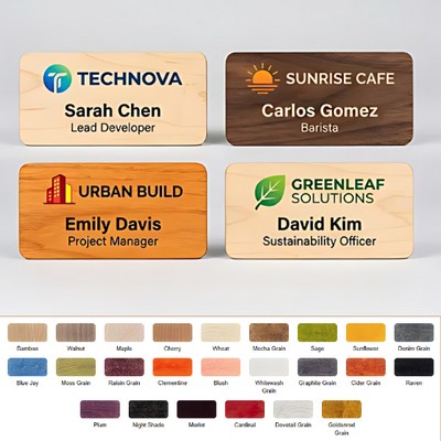 Printed Real Wood Name Badge All Sizes