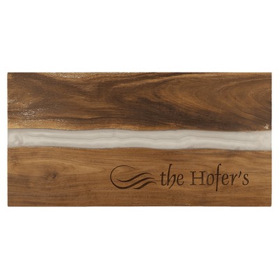 18" x 9" Acacia and White Pearl Resin Serving Board — Personalized Gift