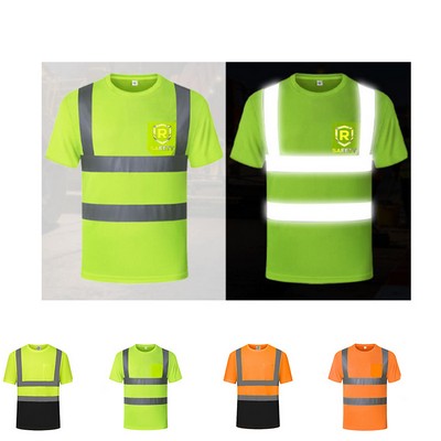 Hi Viz Poly-Cotton Odor Reducing Double Band Reflective Tape Safety T-Shirt