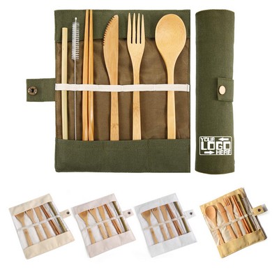 Bamboo Reusable Travel Cutlery Utensil Set with Case