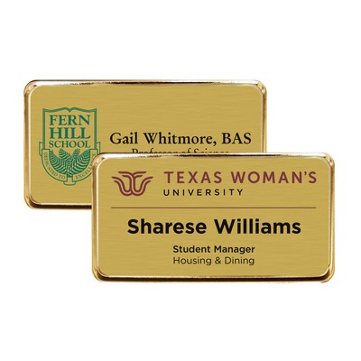 2 15/16" x 1 5/8" Gold Framed Name Badge w/Full Color Imprint & Personalization