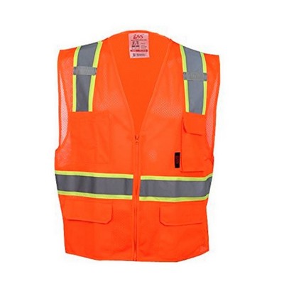 Premium 2-Tone Class 2 Orange Safety Vest w/6 Pockets