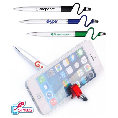 Union Printed - Silver Stylus Pen with Phone Stand - 1-Color Print