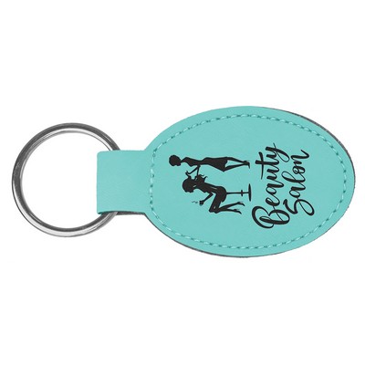 Leatherette Oval Keychain (Teal Blue)
